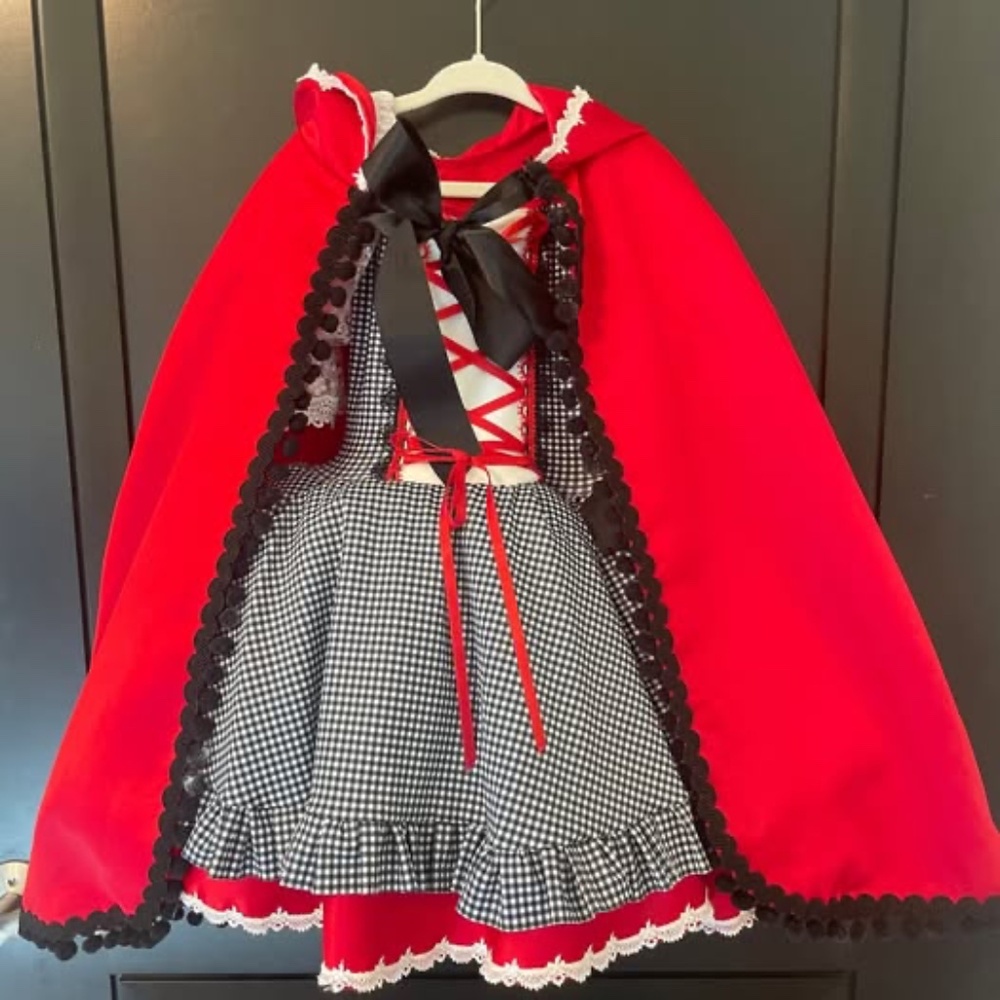 Red Hooded Little Red Riding Hood Costume with Black Trim